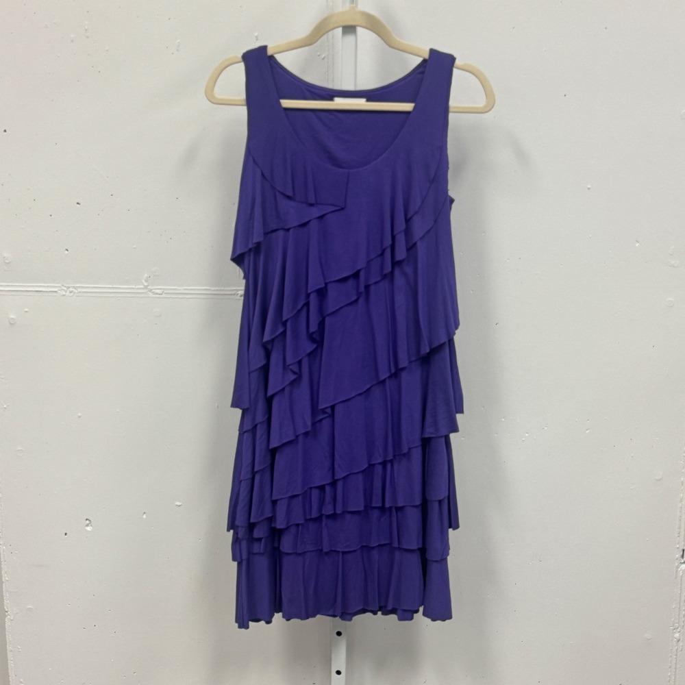 Calvin Klein Purple‎ Tiered Ruffle Sleeveless Cocktail Knee Length Mini Dress 6